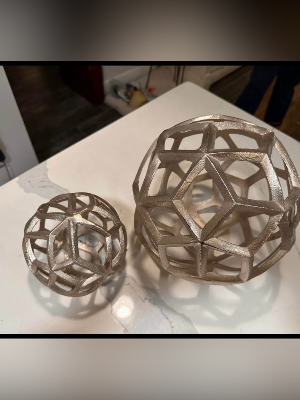 Metal Geometric Sphere Set in Silver - Decorative Home Accent